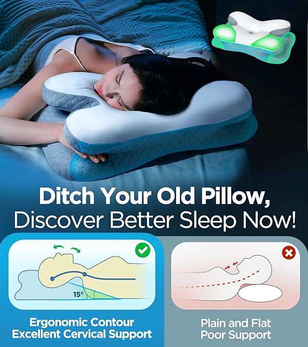 Osteo Enjoy Pain Relief Sleeping Cervical Neck Pillow, Ergonomic Contour Zoned Fits Side Sleeper, Non-Temperature Affected Memory Foam Pillows, Q-max Cooling Pillow Support Back Stomach Sleepers - Image 5