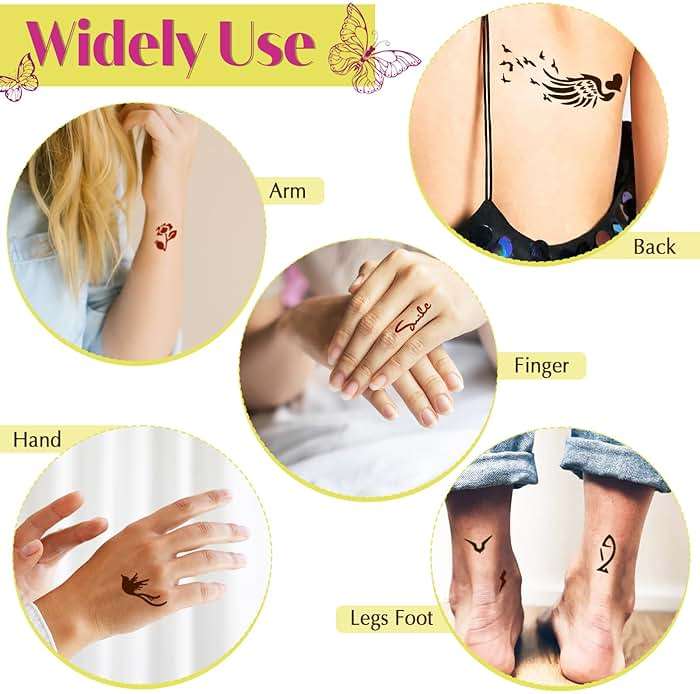 MuseLuxe 126 PCS Temporary Tattoos Stencils Kit,Temporary Tattoos Kit - 6 Pcs 2 Color(Brown Black) Ink with Gloves,DIY Body Art Painting for Women Men Adults Kids - Image 4