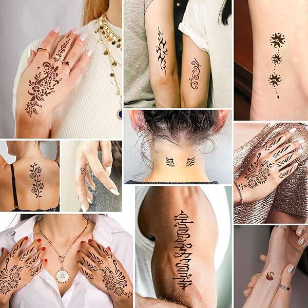 MuseLuxe 126 PCS Temporary Tattoos Stencils Kit,Temporary Tattoos Kit - 6 Pcs 2 Color(Brown Black) Ink with Gloves,DIY Body Art Painting for Women Men Adults Kids - Image 5