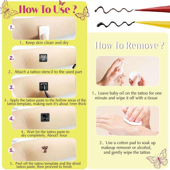 MuseLuxe 126 PCS Temporary Tattoos Stencils Kit,Temporary Tattoos Kit - 6 Pcs 2 Color(Brown Black) Ink with Gloves,DIY Body Art Painting for Women Men Adults Kids - Image 6