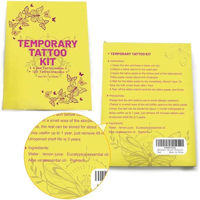 MuseLuxe 126 PCS Temporary Tattoos Stencils Kit,Temporary Tattoos Kit - 6 Pcs 2 Color(Brown Black) Ink with Gloves,DIY Body Art Painting for Women Men Adults Kids - Image 8