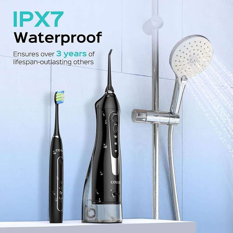 COSLUS C20 & C41 Portable Water Flosser with Electric Toothbrush Combo: 2-in-1 Oral Clean Kit for Teeth, Braces, Gums Care - Brushing & Flossing for Adults, Family, Travel Use, BPA-Free, Black - Image 6