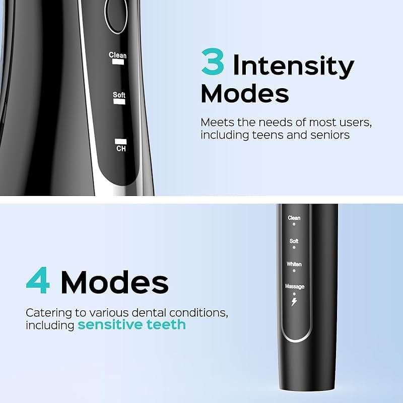 COSLUS C20 & C41 Portable Water Flosser with Electric Toothbrush Combo: 2-in-1 Oral Clean Kit for Teeth, Braces, Gums Care - Brushing & Flossing for Adults, Family, Travel Use, BPA-Free, Black - Image 8