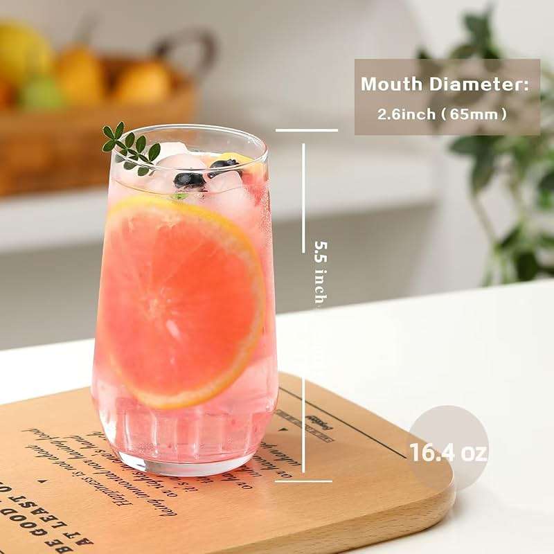Wlasss Drinking Glasses Set of 6, 16.4 oz Crystal Water Glasses,Tall Glass Cups,Highball Glass for Cocktail,Juice,Mojito,Iced Tea,Kitchen and Bar Glassware,Gifts for Christmas - Image 3