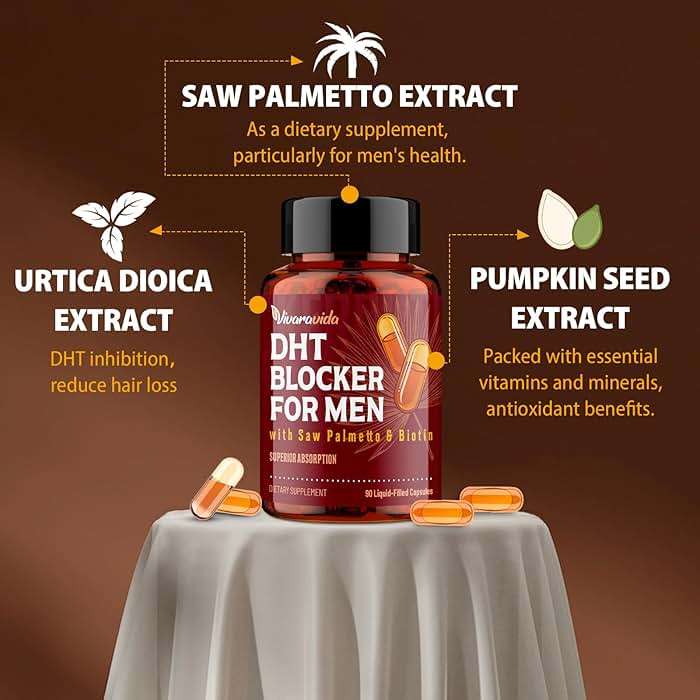 DHT Blocker for Men | Hair Growth Supplement with Saw Palmetto & Biotin - Hair Growth Vitamins - Hair Regrowth - Natural Hair Loss Supplements Liquid-Filled - Proprietary Herbal Blends (180 Capsules) - Image 3