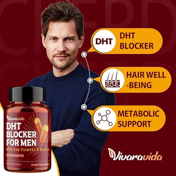 DHT Blocker for Men | Hair Growth Supplement with Saw Palmetto & Biotin - Hair Growth Vitamins - Hair Regrowth - Natural Hair Loss Supplements Liquid-Filled - Proprietary Herbal Blends (180 Capsules) - Image 4