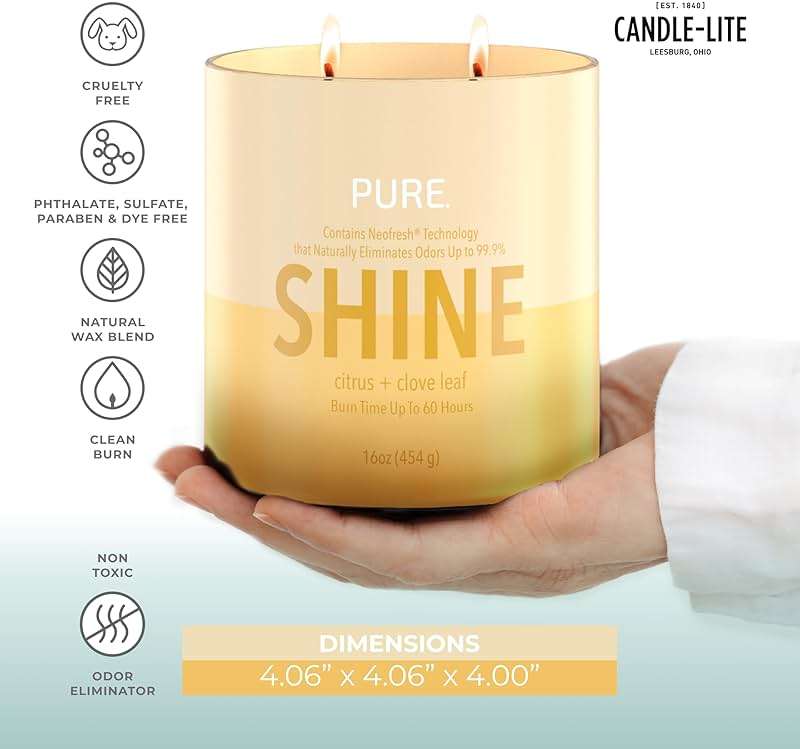 Candle-Lite Pure Citrus & Clove Leaf Odor Eliminating Scented Candles, Neofresh Technology Eliminates 99.9% of Odors, 16 oz 2-Wick Jar, Proudly Poured in The USA, Up to 60 Hours Burn Time - Image 3