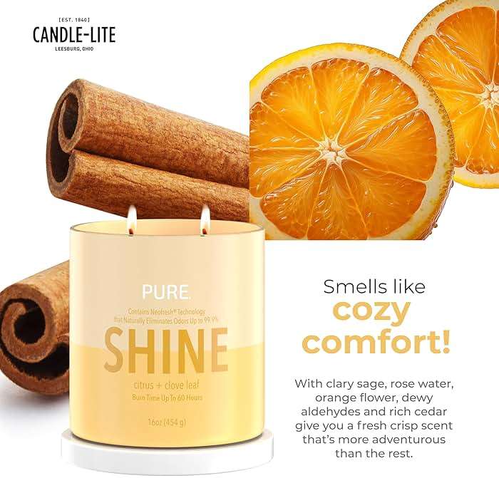 Candle-Lite Pure Citrus & Clove Leaf Odor Eliminating Scented Candles, Neofresh Technology Eliminates 99.9% of Odors, 16 oz 2-Wick Jar, Proudly Poured in The USA, Up to 60 Hours Burn Time - Image 4
