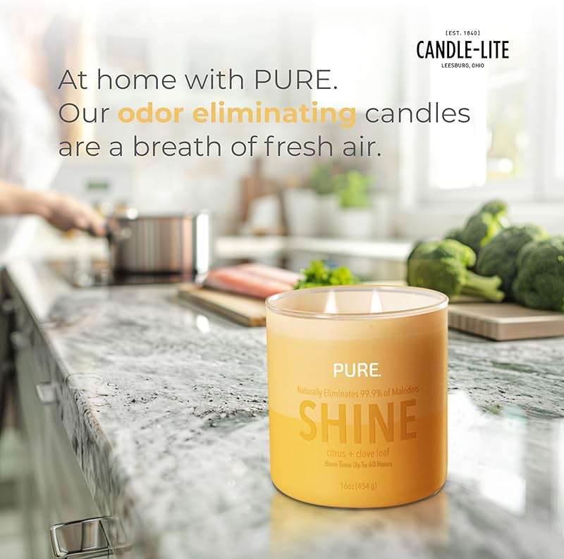 Candle-Lite Pure Citrus & Clove Leaf Odor Eliminating Scented Candles, Neofresh Technology Eliminates 99.9% of Odors, 16 oz 2-Wick Jar, Proudly Poured in The USA, Up to 60 Hours Burn Time - Image 6