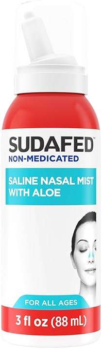 Sudafed Non-Medicated Saline Nasal Mist with Aloe, Sinus Saline Nose Spray for All Ages Quickly Flushes & Moisturizes Nasal Passages, Use Nasal Mist as Often As Needed, Drug-Free, 3 fl. oz - Image 1