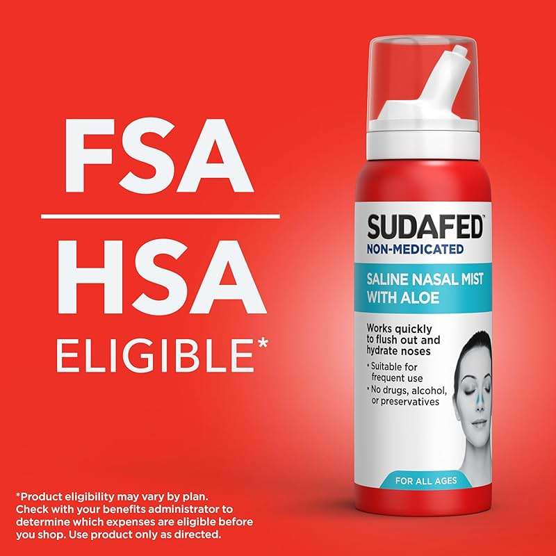 Sudafed Non-Medicated Saline Nasal Mist with Aloe, Sinus Saline Nose Spray for All Ages Quickly Flushes & Moisturizes Nasal Passages, Use Nasal Mist as Often As Needed, Drug-Free, 3 fl. oz - Image 3
