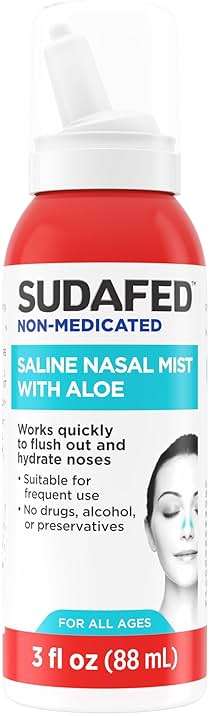Sudafed Non-Medicated Saline Nasal Mist with Aloe, Sinus Saline Nose Spray for All Ages Quickly Flushes & Moisturizes Nasal Passages, Use Nasal Mist as Often As Needed, Drug-Free, 3 fl. oz - Image 7