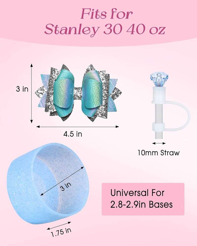 Toykee Cup Boot with Straw Cover for Stanley 40 30 oz - Cute Bow Straw Topper and Diamond Caps with Bottom Protector 3 PCS Sets for Tumbler Accessories - Image 2