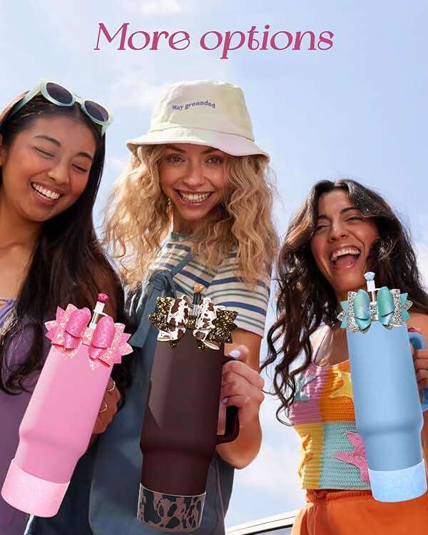 Toykee Cup Boot with Straw Cover for Stanley 40 30 oz - Cute Bow Straw Topper and Diamond Caps with Bottom Protector 3 PCS Sets for Tumbler Accessories - Image 6