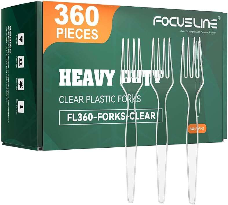 FOCUSLINE 360 Count Clear Plastic Forks Heavy Duty, Solid and Durable Premium Disposable Forks Bulk, Suitable for Catering, Parties, Events and Everyday Use - Image 1