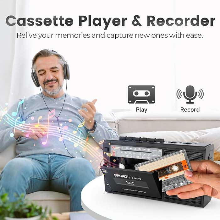 PRUNUS J-360 Cassette Tape Player Boombox with Solar/Rechargeable Battery Operated,AM FM Portable Radio,Bluetooth Tape Player Recorder,AUX/TF/USB Drive, Headphone Jack,Tape Recorder Cassette Player - Image 2