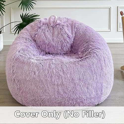 LIFEREVO Fluffy Faux Fur Bean Bag Chair Cover (No Filler), Ultra-soft Light Purple Stuffed Animal Storage Bean Bag Cover, Anti-slip Fuzzy Gaming Bean Bag Cover for for Kids Adults (Ombre Lavender) - Image 3