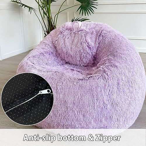 LIFEREVO Fluffy Faux Fur Bean Bag Chair Cover (No Filler), Ultra-soft Light Purple Stuffed Animal Storage Bean Bag Cover, Anti-slip Fuzzy Gaming Bean Bag Cover for for Kids Adults (Ombre Lavender) - Image 5