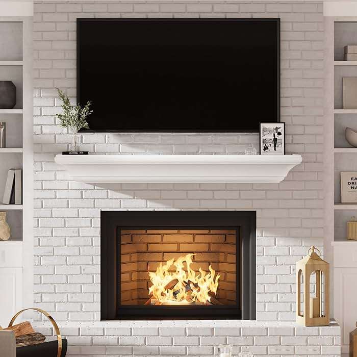 Eshoma Fireplace Mantel - 60 Inch Floating Shelf for Over Fireplace - Wood Mantel with Invisible Heavy Duty Wood Bracket - Floating Mantel Shelf for Wall, White, 60 X 8 X 6 - Image 1