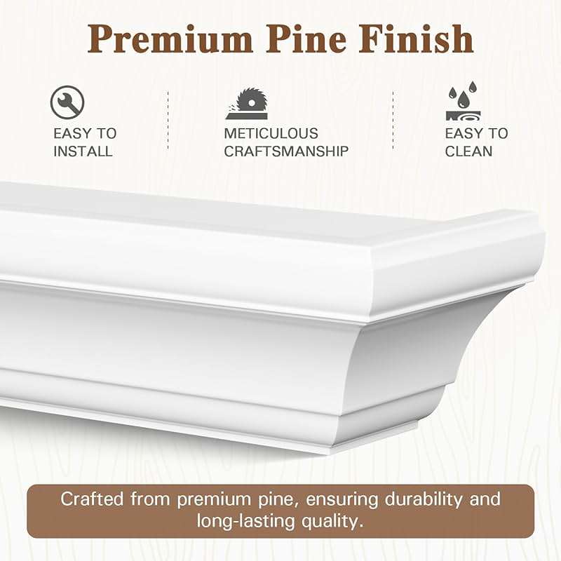 Eshoma Fireplace Mantel - 60 Inch Floating Shelf for Over Fireplace - Wood Mantel with Invisible Heavy Duty Wood Bracket - Floating Mantel Shelf for Wall, White, 60 X 8 X 6 - Image 4