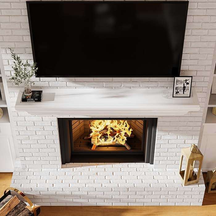 Eshoma Fireplace Mantel - 60 Inch Floating Shelf for Over Fireplace - Wood Mantel with Invisible Heavy Duty Wood Bracket - Floating Mantel Shelf for Wall, White, 60 X 8 X 6 - Image 6
