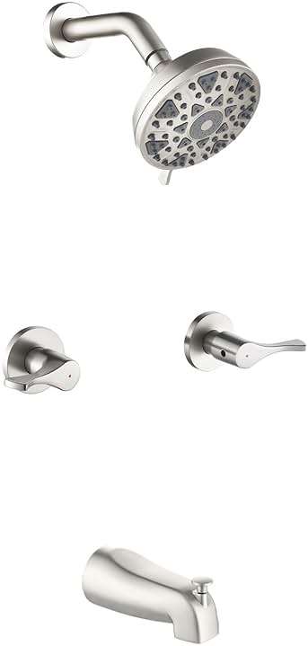 2 Handle Shower Faucet Set with Tub Spout Bathtub Shower Faucet Combo Set Shower System Complete Tub and Shower Trim Kit Wall Mounted Shower Fixtures Brushed Nickel - Image 1