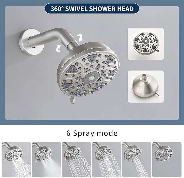 2 Handle Shower Faucet Set with Tub Spout Bathtub Shower Faucet Combo Set Shower System Complete Tub and Shower Trim Kit Wall Mounted Shower Fixtures Brushed Nickel - Image 4
