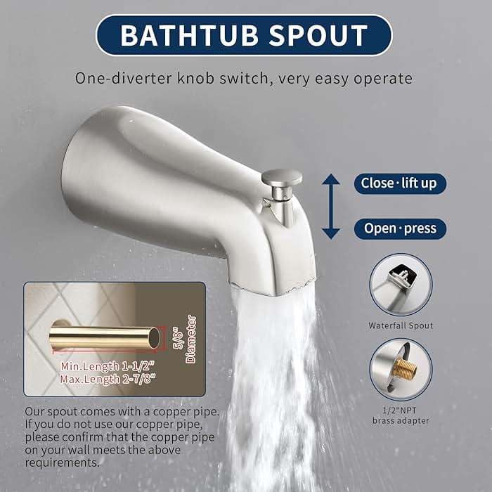 2 Handle Shower Faucet Set with Tub Spout Bathtub Shower Faucet Combo Set Shower System Complete Tub and Shower Trim Kit Wall Mounted Shower Fixtures Brushed Nickel - Image 5