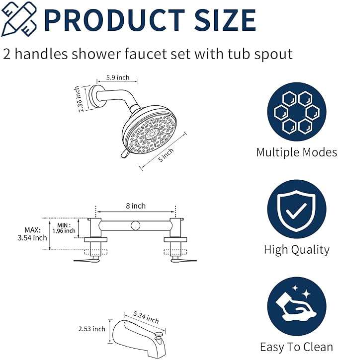 2 Handle Shower Faucet Set with Tub Spout Bathtub Shower Faucet Combo Set Shower System Complete Tub and Shower Trim Kit Wall Mounted Shower Fixtures Brushed Nickel - Image 7