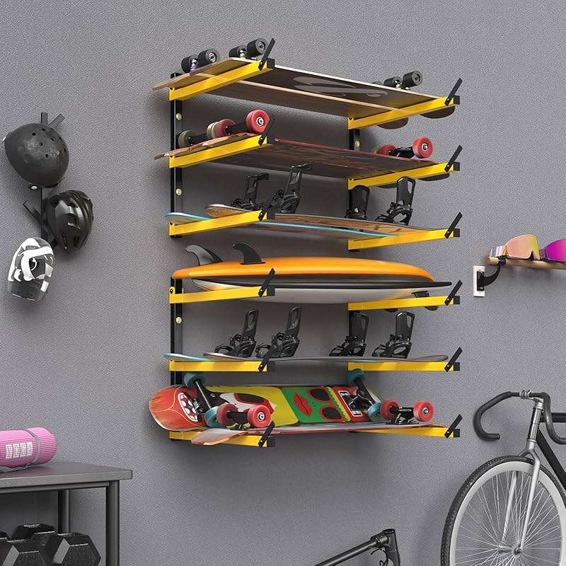 GREENER Lumber Storage Rack Folding Wood Storage Racks Wall-Mounted Metal Racks for Storage with 3-Level Heavy Duty Garage Wood Organizer for Woodworking Shop Indoor & Outdoor Use, 4 pairs,Yellow - Image 8