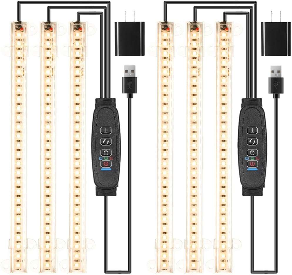 LED Grow Light Strips, Grow Lights for Indoor Plants Full Spectrum 3000K, Plant Light Bar with 3/9/12H Timer, 10 Dimmable Levels for Seedling Succulent,Best Match for Plant Shelf(3 Head×2 Pack) - Image 1