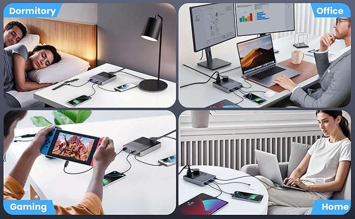 12-in-1 Charging Station USB C Power Strip with 5ft Cord and Plug,200W GaN IV USB C Charger Block,4 AC Outlets,8 USB for MacBook,iPhone 17/16/15,Fast Charging Desktop Charger for Office,Home - Image 9