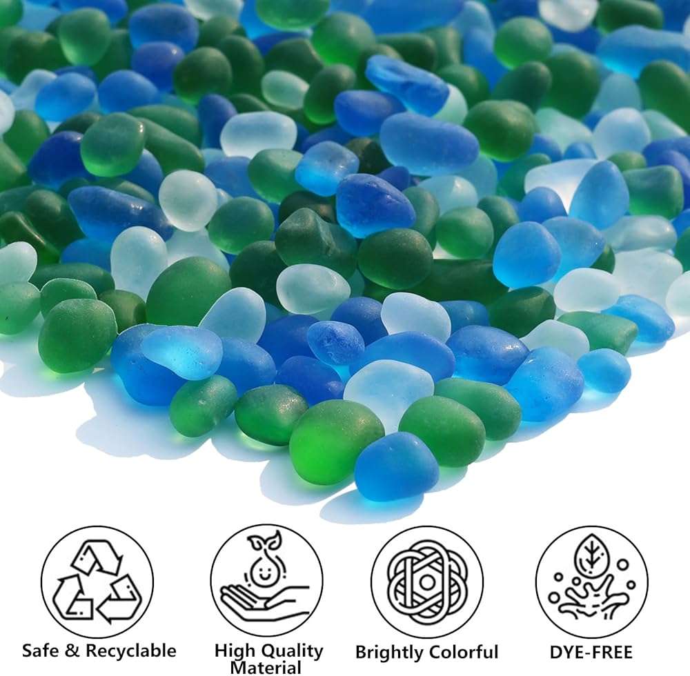 QYGL Sea Glass Stones - 2.9LB/46.4oz Green Mixed Frosted Glass Pebbles Gemstones - Perfect for Aquarium Rocks, Fish Tank Gravel, Vase Fillers, Seaglass DIY Crafts, and Home Decor - Image 3