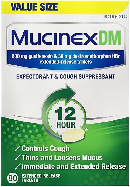 Mucinex DM 12Hr Chest Congestion & Cough Medicine for Adults, Cold and Cough Medicine for Excess Mucus Relief, 600 mg Guaifenesin & 30 mg Dextromethorphan HBr, 80 Bi-Layer Tablets - Image 1