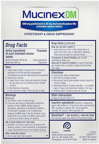 Mucinex DM 12Hr Chest Congestion & Cough Medicine for Adults, Cold and Cough Medicine for Excess Mucus Relief, 600 mg Guaifenesin & 30 mg Dextromethorphan HBr, 80 Bi-Layer Tablets - Image 13