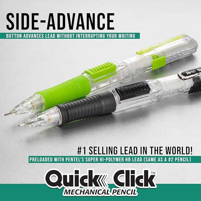 Pentel Quick Click Mechanical Pencil, (0.5mm), Includes Refill Lead and Erasers, Pack of 8 Pencils (PD215LEBP8) - Image 4