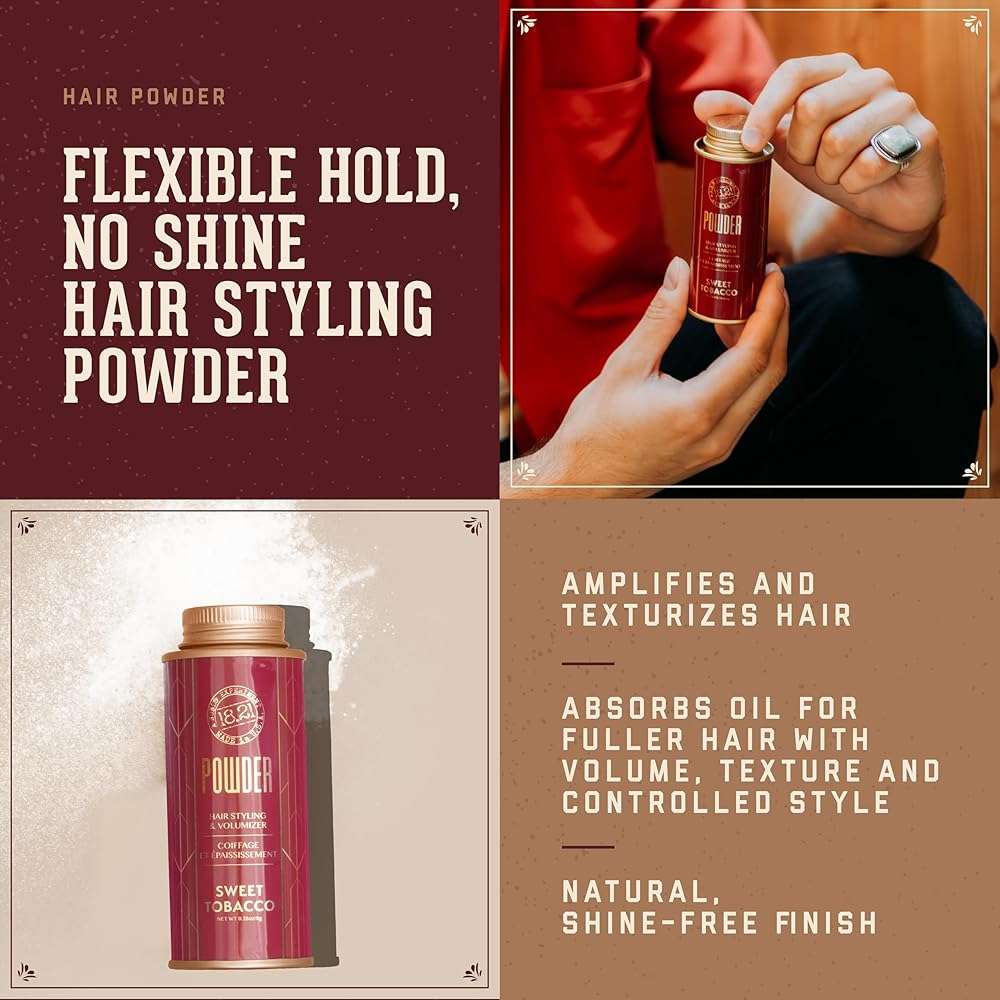 18.21 Man Made Hair Styling Powder for Men, Adds Volume, Texture, and Absorbs Oil with a Matte Finish, Flexible Hold, and Bold Sweet Tobacco Scent - Image 2