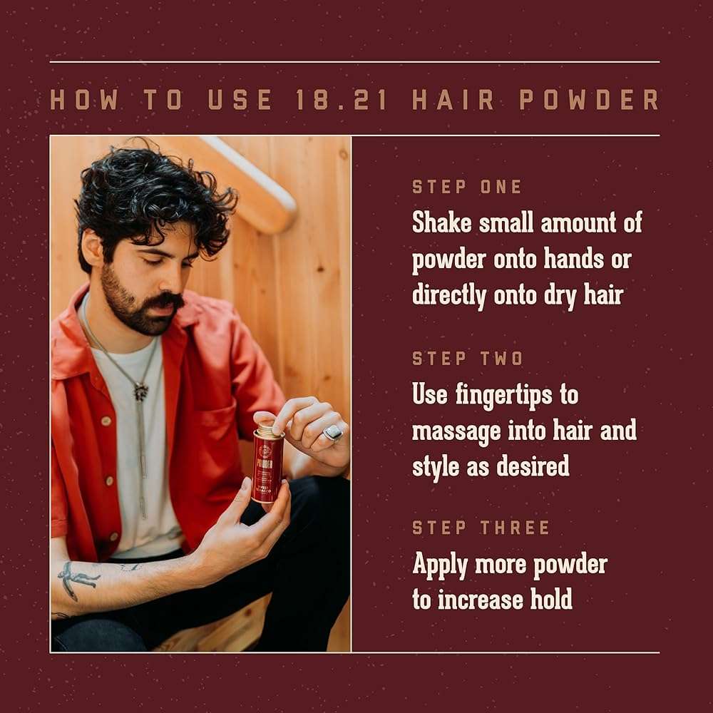 18.21 Man Made Hair Styling Powder for Men, Adds Volume, Texture, and Absorbs Oil with a Matte Finish, Flexible Hold, and Bold Sweet Tobacco Scent - Image 4