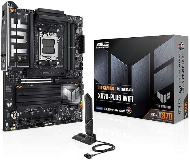 ASUS TUF Gaming X870-PLUS WiFi AMD AM5 X870 ATX Motherboard, 16+2+1, 80A SPS Power Stages, DDR5, PCIe 5.0 Ready, Four M.2 Slots, Wi-Fi 7, 2.5Gb LAN, HDMI, USB4® 40Gbps, SATA 6 Gbps, USB 20Gbps Type-C - Image 1