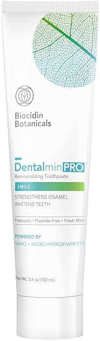 Biocidin Dentalmin Pro Hydroxyapatite Toothpaste - Mint Fluoride Free Toothpaste - Remineralizing & Whitening Toothpaste - Nano Hydroxyapatite for Sensitive Teeth - Enamel Support - SLS Free (3.4 oz) - Image 1