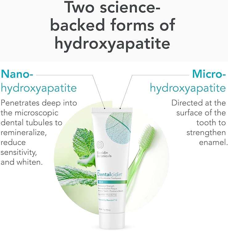 Biocidin Dentalmin Pro Hydroxyapatite Toothpaste - Mint Fluoride Free Toothpaste - Remineralizing & Whitening Toothpaste - Nano Hydroxyapatite for Sensitive Teeth - Enamel Support - SLS Free (3.4 oz) - Image 3