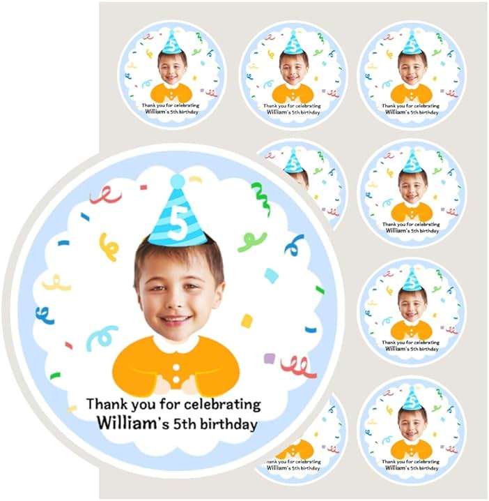 JJJ Design Custom Birthday Thank You Stickers with Face Photo 2 Inch 12 pcs Custom Photo Thank You Labels for Goodie Bag Face Photo Stickers (Blue) - Image 3
