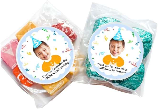JJJ Design Custom Birthday Thank You Stickers with Face Photo 2 Inch 12 pcs Custom Photo Thank You Labels for Goodie Bag Face Photo Stickers (Blue) - Image 5