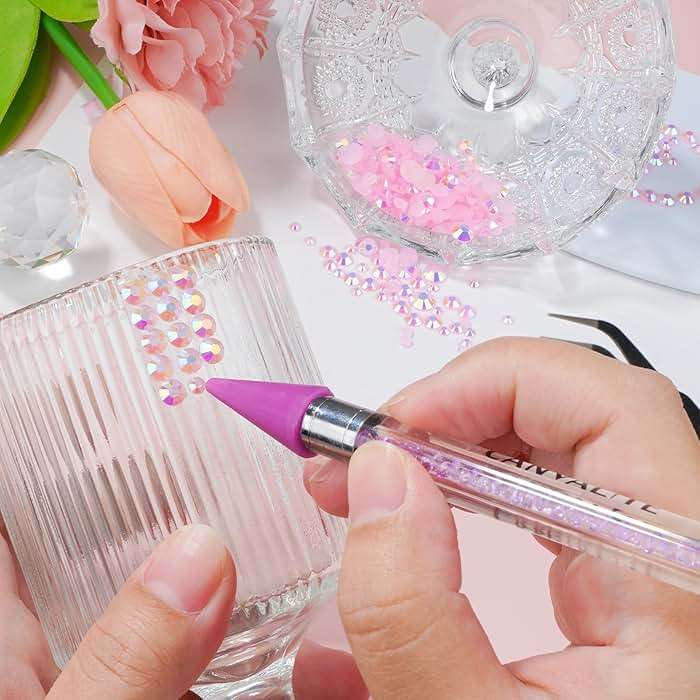 Canvalite 25000PCS Resin Jelly Rhinestones for Crafting, Pink AB Flatback Gems, Bedazzling Crystal with 5x2.5g B7000 Jewelry Glue and Tweezers Dotting Pen for DIY Crafts Clothing Shoes Nail Art - Image 2