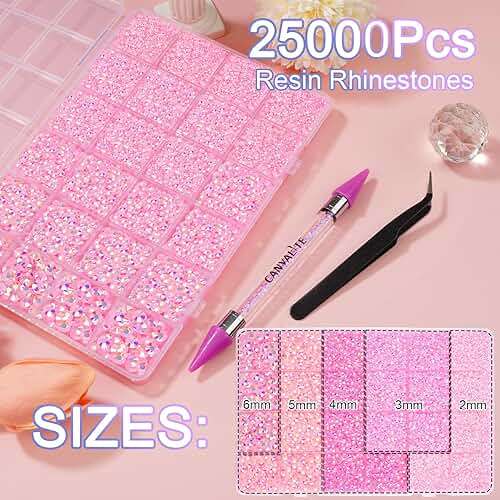 Canvalite 25000PCS Resin Jelly Rhinestones for Crafting, Pink AB Flatback Gems, Bedazzling Crystal with 5x2.5g B7000 Jewelry Glue and Tweezers Dotting Pen for DIY Crafts Clothing Shoes Nail Art - Image 5