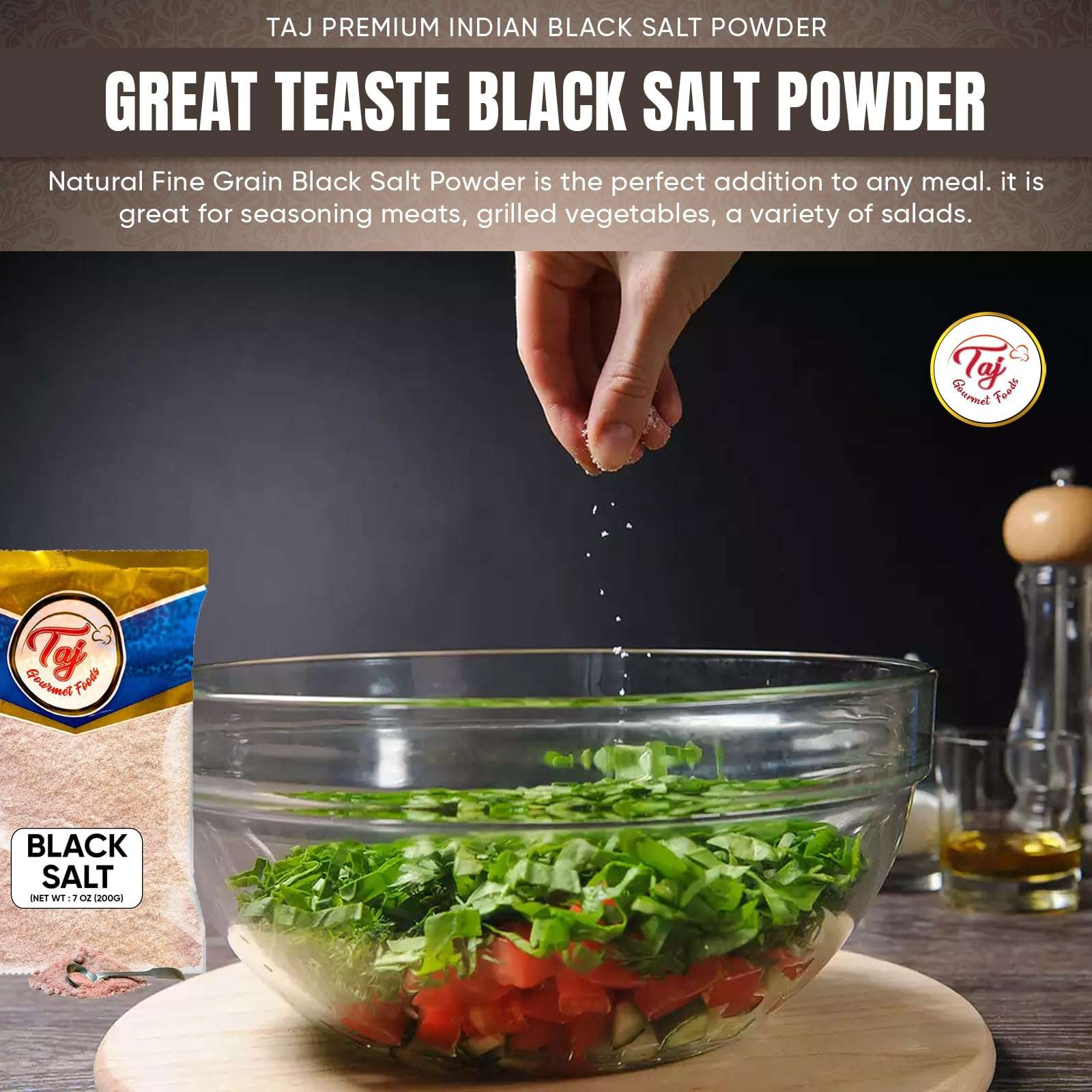 TAJ Black Salt Powder 7-Ounce (200g) | Kala Namak | Vegan & Gluten Friendly, GMO Free - Image 8