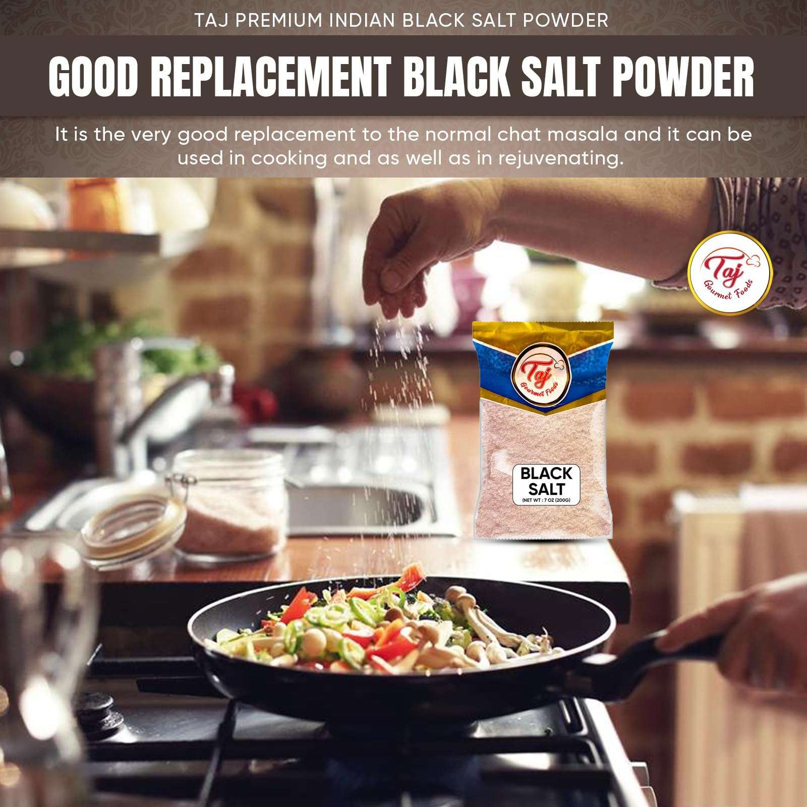 TAJ Black Salt Powder 7-Ounce (200g) | Kala Namak | Vegan & Gluten Friendly, GMO Free - Image 9