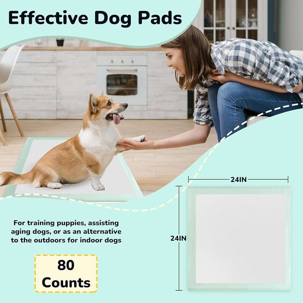 80PCS Pet Training and Puppy Pads - 24"x24" Disposable Waterproof Puppy Pee Pads - Maximum Absorption and Protection - Image 2