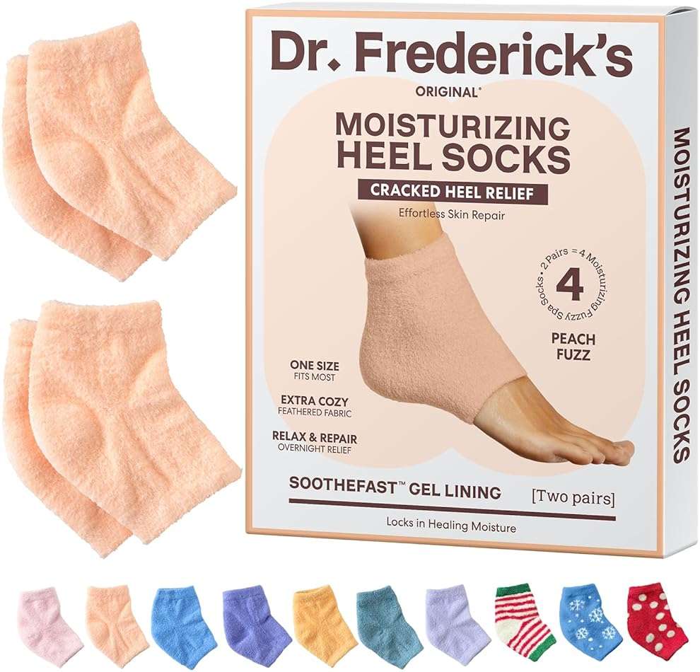 Dr. Frederick’s Original Moisturizing Fuzzy Heel Socks - Cozy Gel-Lined Socks for Dry Cracked Heels - 2 Pairs - Overnight Foot Care with Olive Oil, Vitamin E - Gifts for Women & Men - Peach Fuzz - Image 1