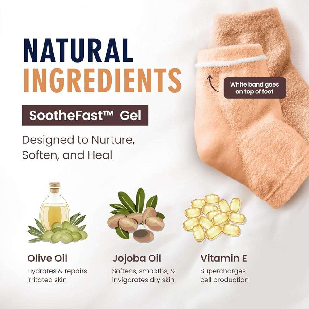 Dr. Frederick’s Original Moisturizing Fuzzy Heel Socks - Cozy Gel-Lined Socks for Dry Cracked Heels - 2 Pairs - Overnight Foot Care with Olive Oil, Vitamin E - Gifts for Women & Men - Peach Fuzz - Image 5